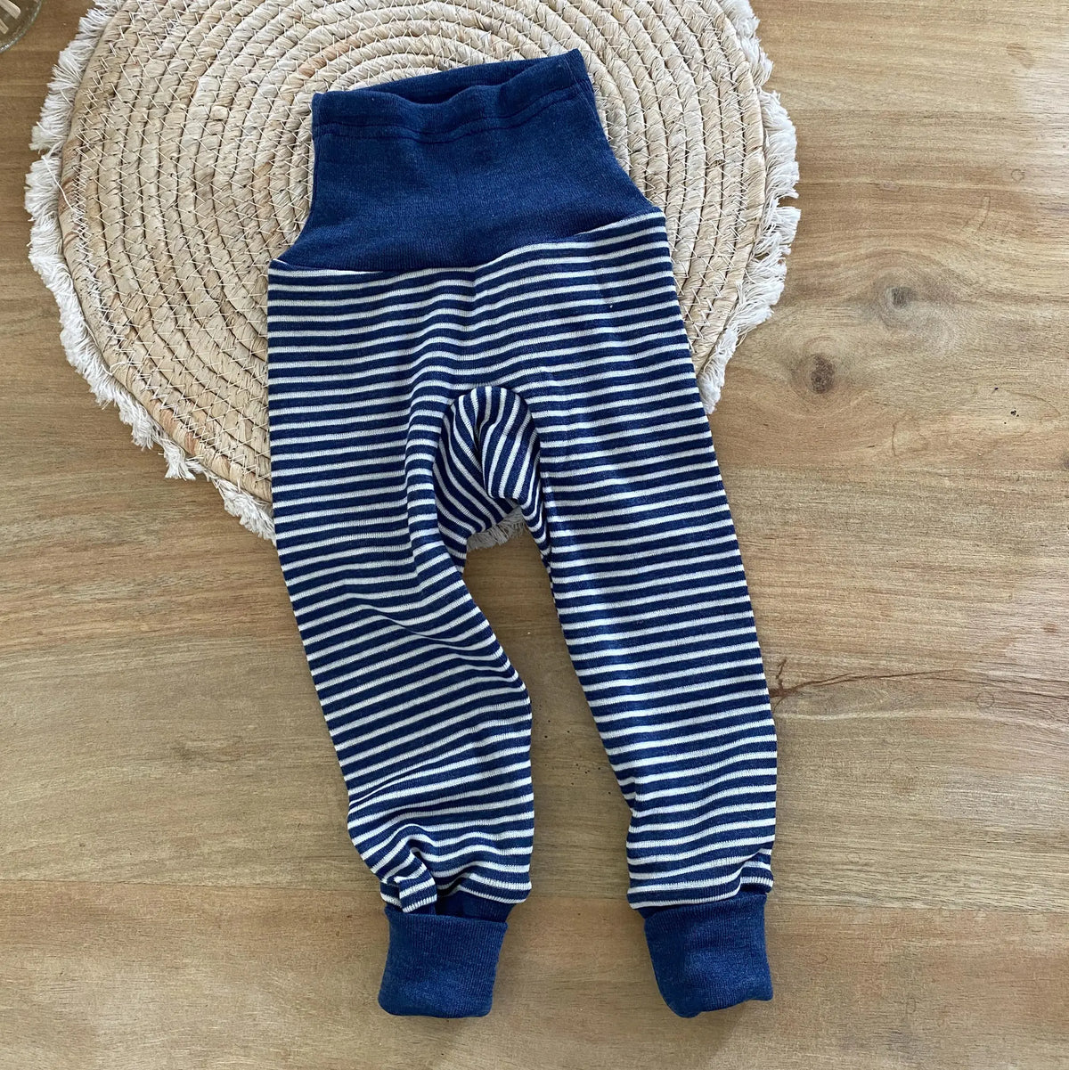 Pantalon bébé en laine et soie Cosilana - Rayé bleu 