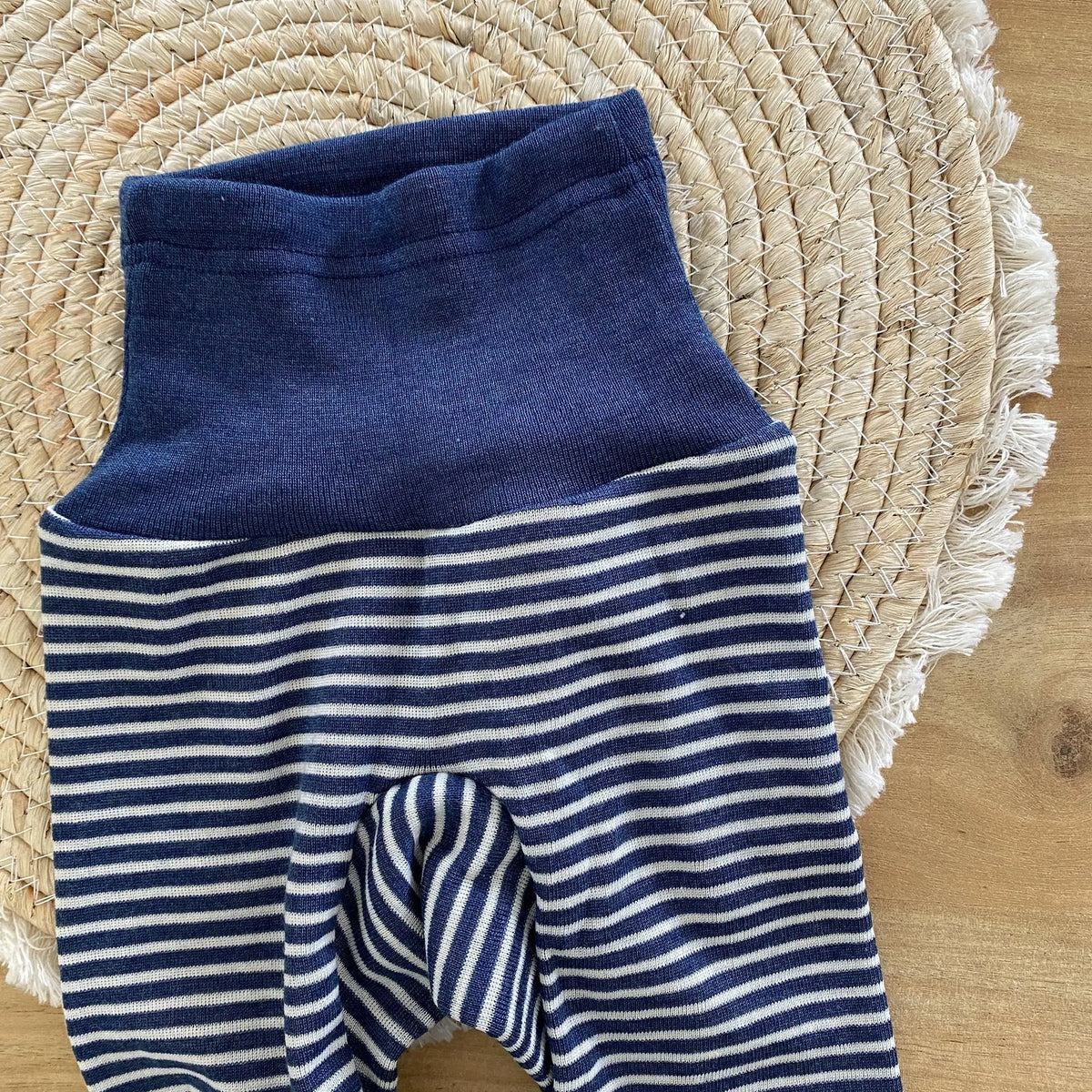 Pantalon bébé en laine et soie Cosilana - Rayé bleu 