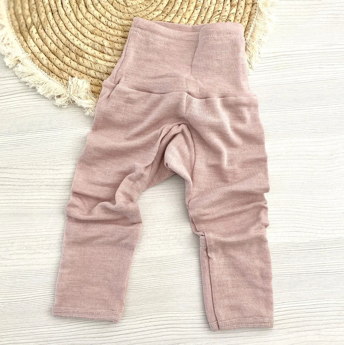 Pantalon bébé en laine et soie Cosilana avec revers Rose chiné