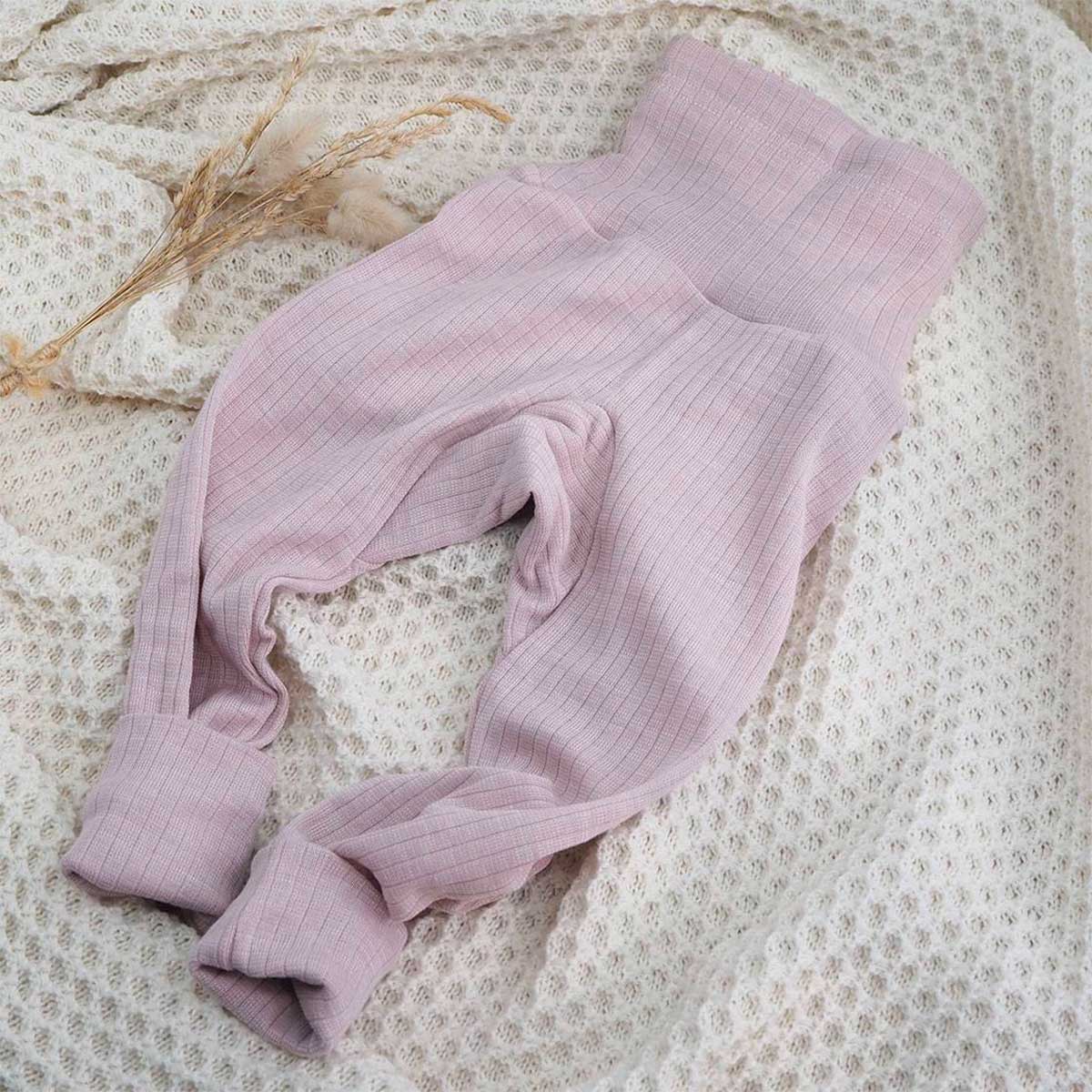 Pantalon bébé en laine, soie et coton bio Cosilana coloris Rose poudre