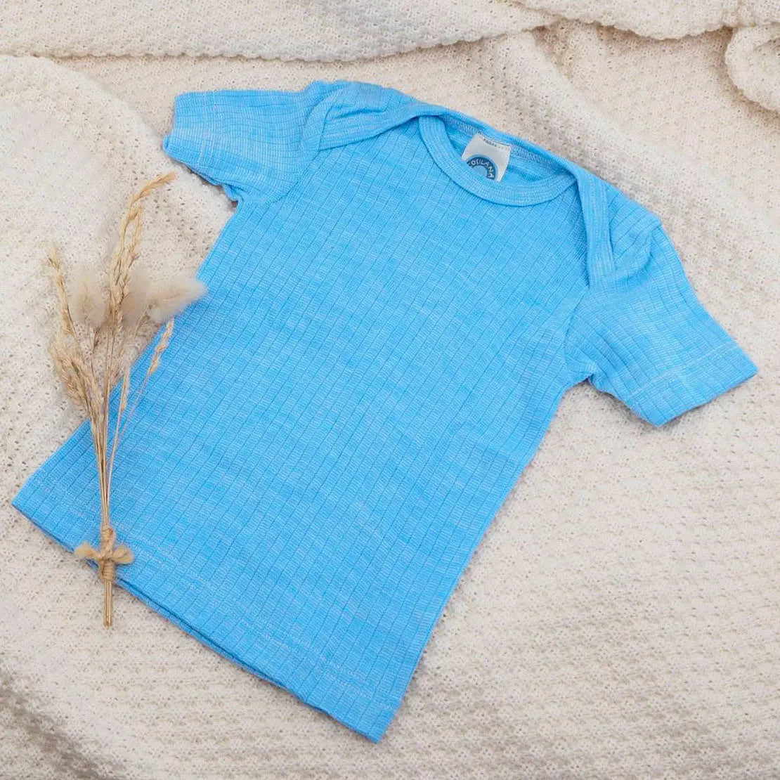 Tee-shirt bébé en laine, soie et coton bio Cosilana bleu