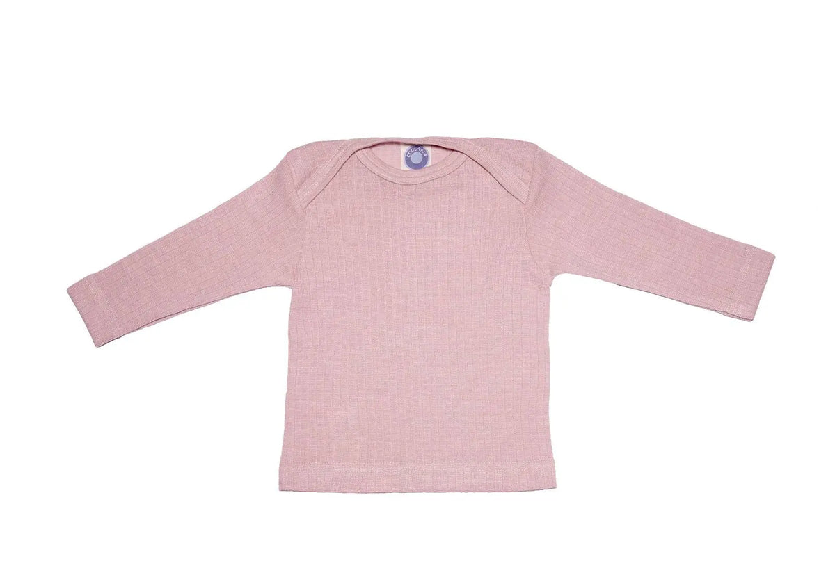 Tee-shirt manches longues en laine, soie et coton bio Cosilana - Rose poudre - Lilinappy
