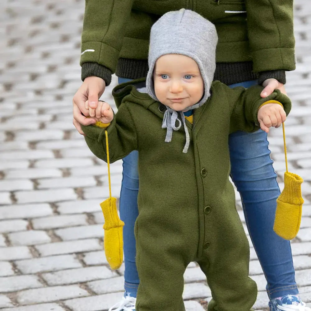 Combinaison bébé en laine bouillie Disana - Olive - Lilinappy