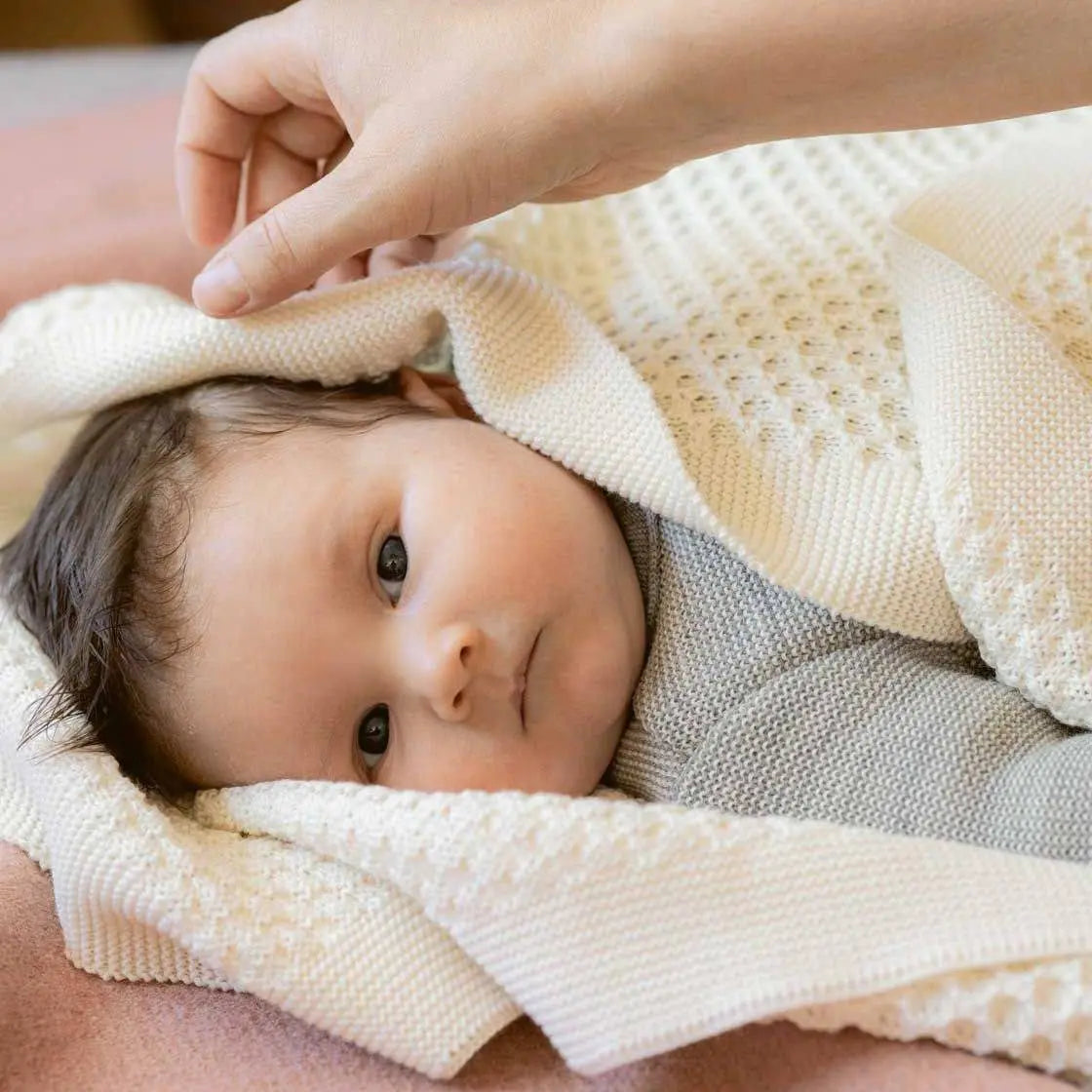 Couverture bébé nid d'abeilles en laine Disana - Naturel - Lilinappy