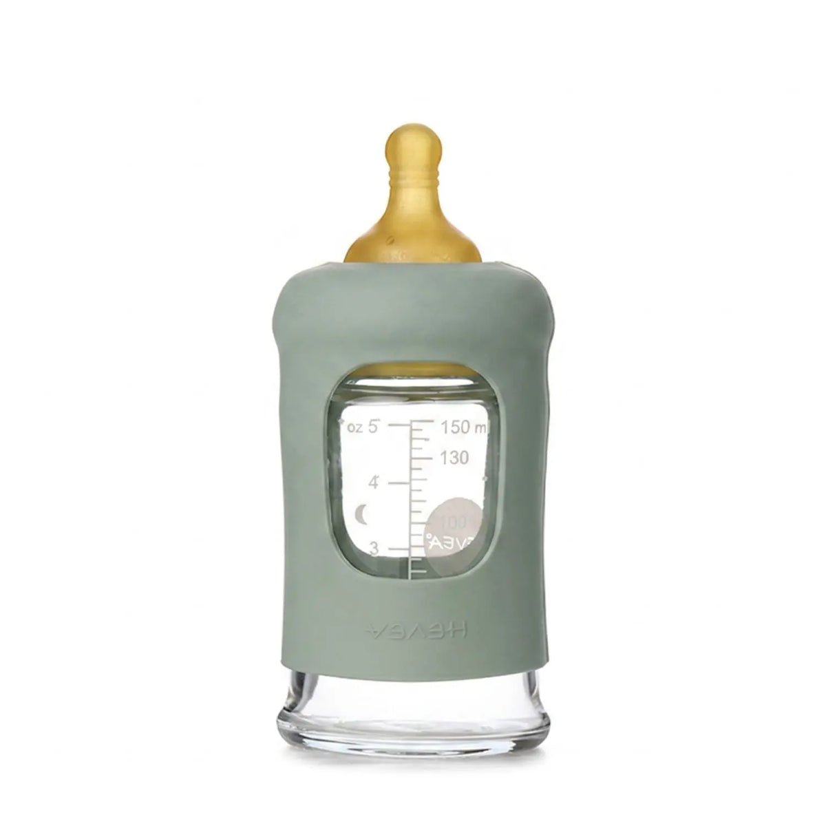 Biberon en verre à col large avec manchon Hevea 150ml - Bleu 