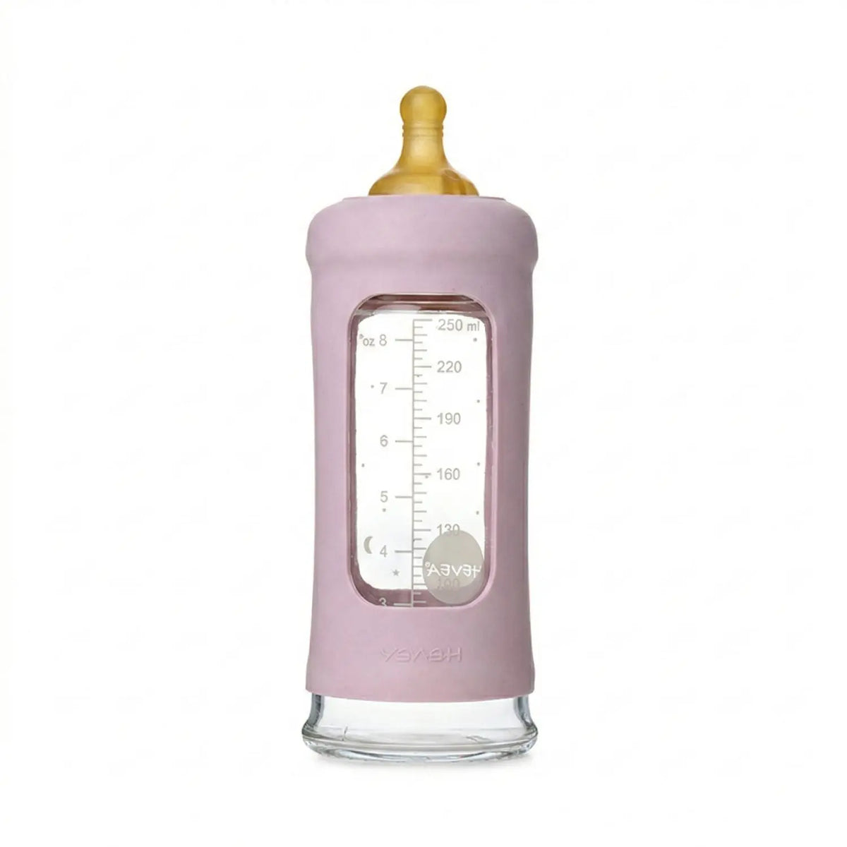 Biberon en verre à col large avec manchon Hevea 250ml - Rose 