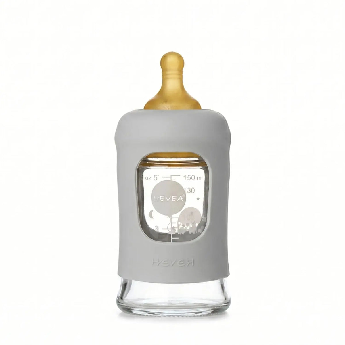 Biberon en verre à col large avec manchon Hevea 150ml - Gorgeous Grey 