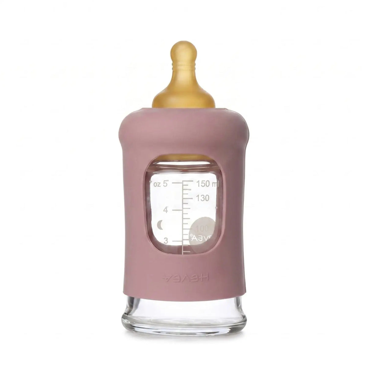 Biberon en verre à col large avec manchon Hevea 150ml - Rosewood 
