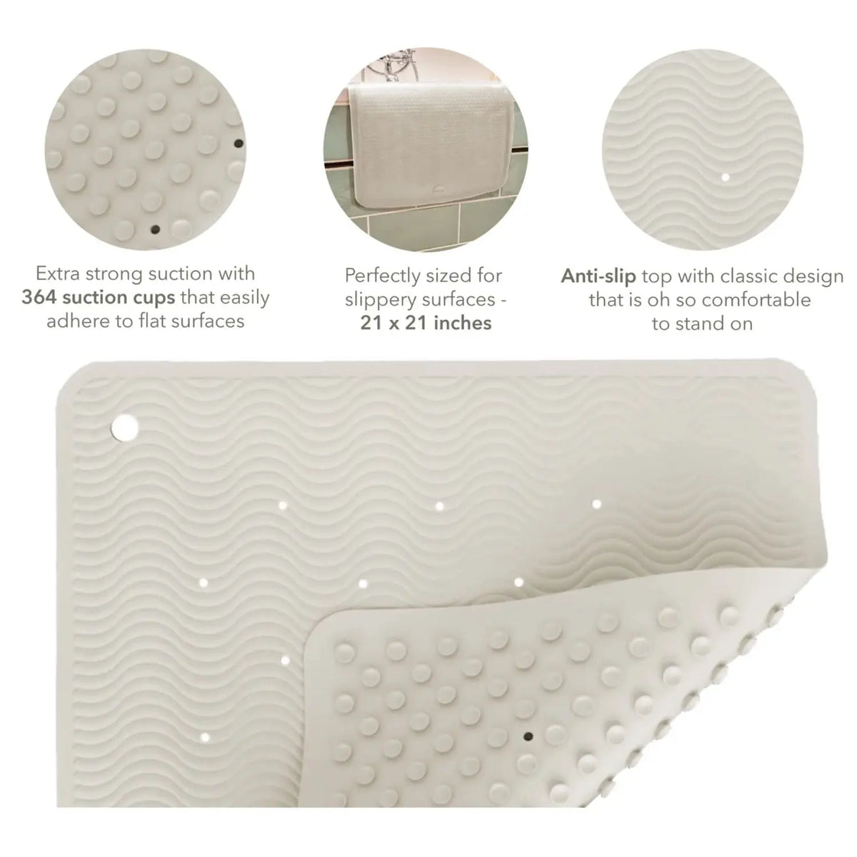 Tapis de bain en caoutchouc Hevea 69x39cm Wave  - Sable 