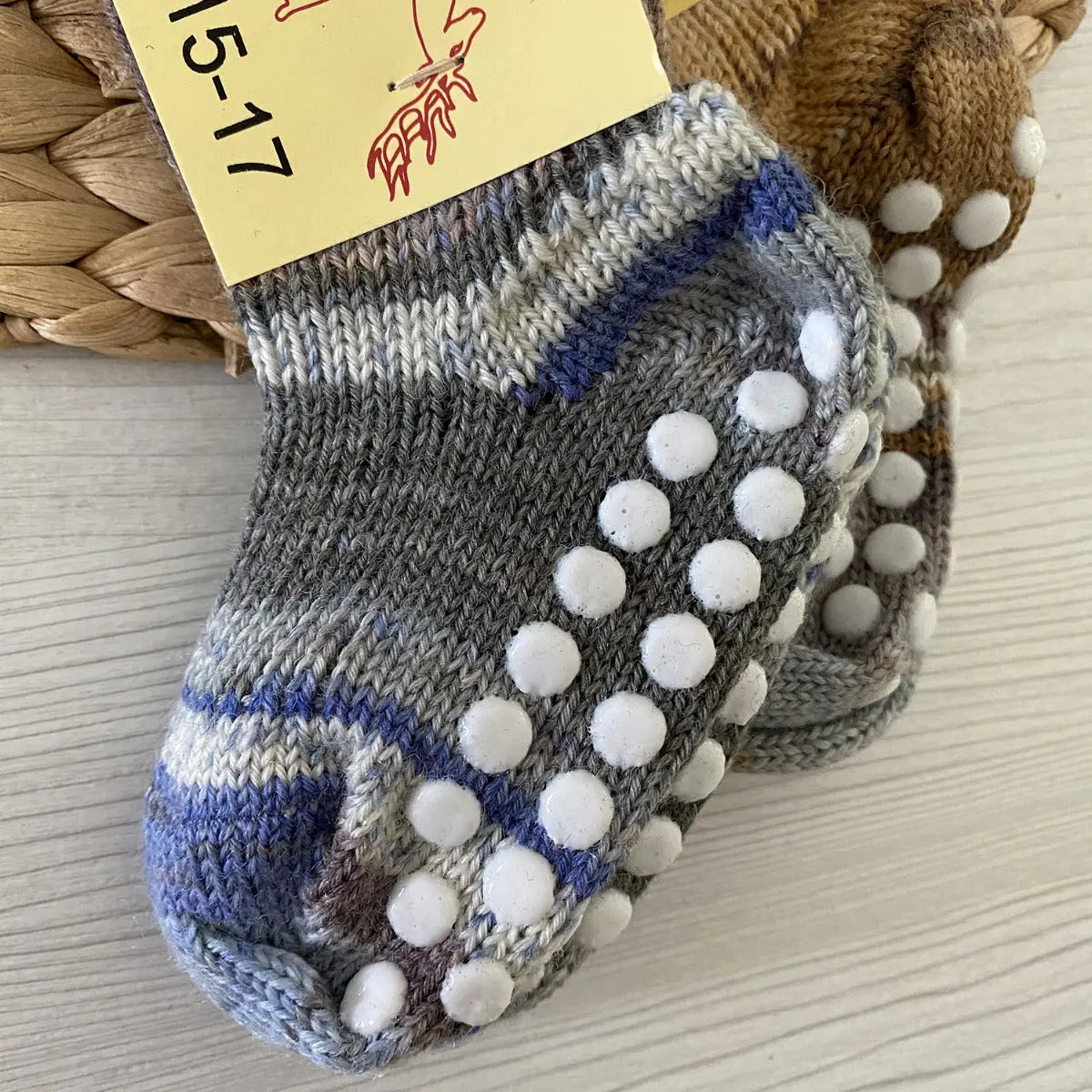 Chaussettes en pure laine antidérapantes pour enfants Hirsch Natur Gris/bleu