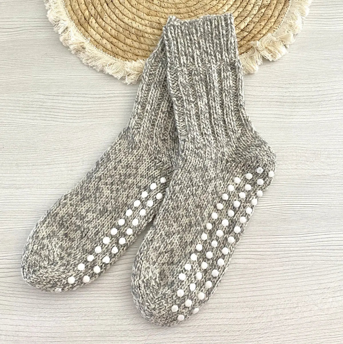 Chaussettes en pure laine antidérapantes Hirsch Natur Adulte Gris