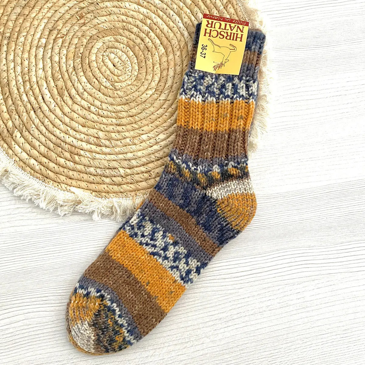Chaussettes épaisses en laine Hirsch Natur Adulte Rayé orange