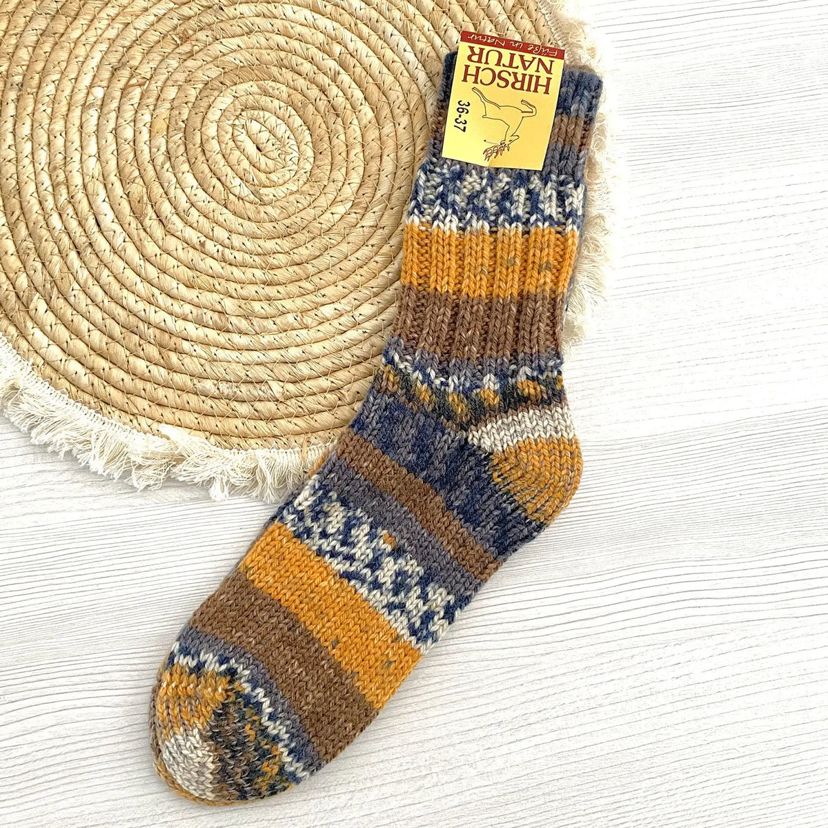 Chaussettes épaisses en laine Hirsch Natur Adulte Rayé orange - Lilinappy