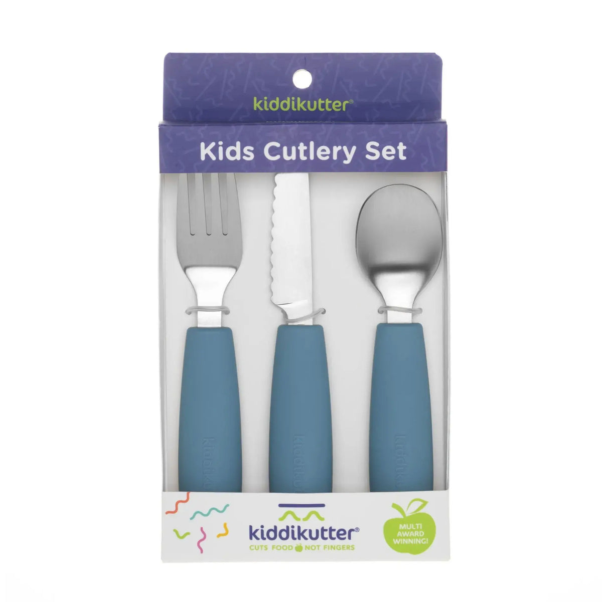 Set de couverts enfant en inox & silicone KiddiKutter - Bleu 