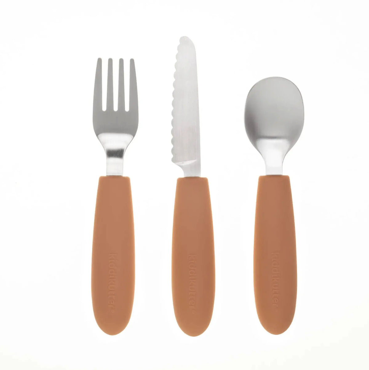 Set de couverts enfant en inox & silicone KiddiKutter - Orange 