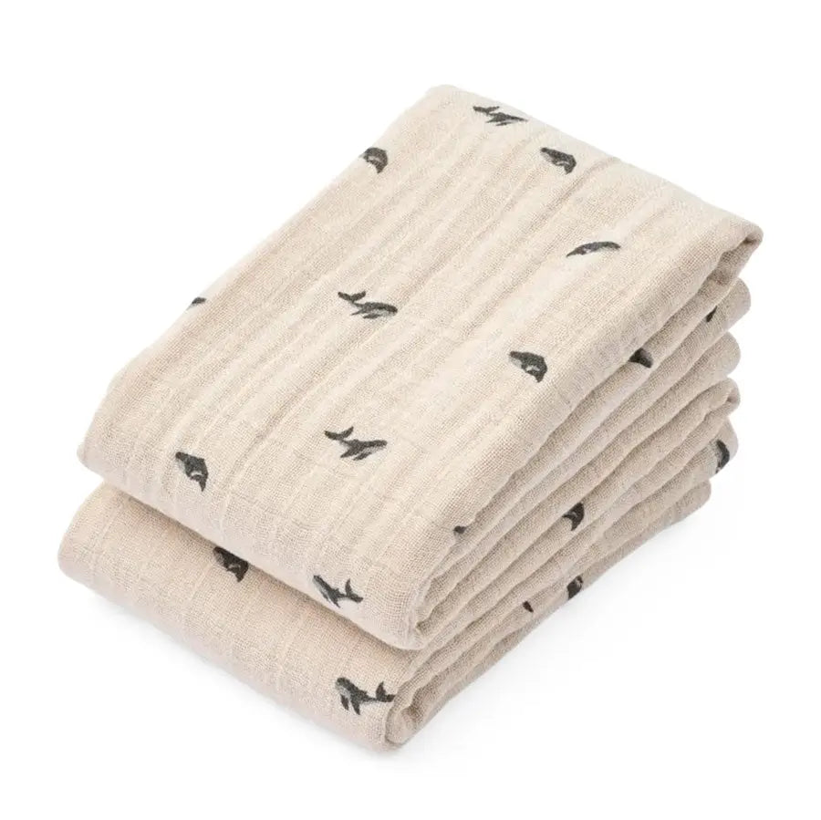 2 petits langes en mousseline de coton bio Liewood - Mini whale - Lilinappy