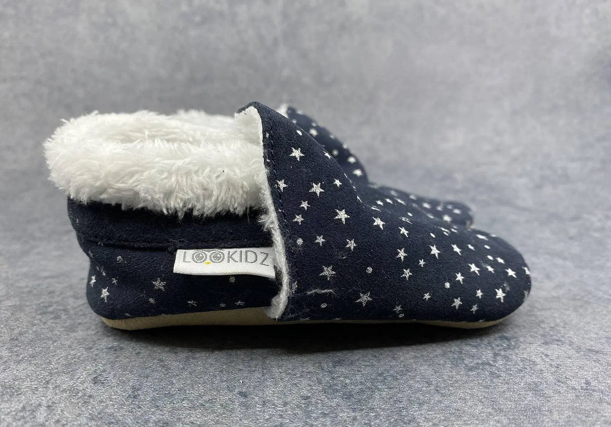 Chaussons en cuir fourrés Lookidz - Suédé gris étoilé - Lilinappy