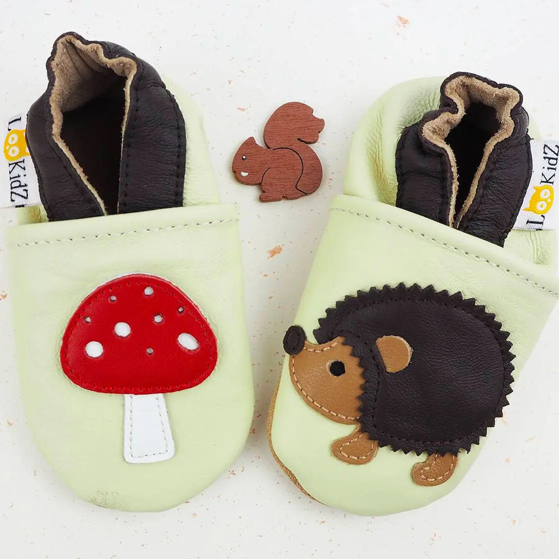 Chaussons en cuir Lookidz Hérisson/champignon 0-6 mois - Lilinappy