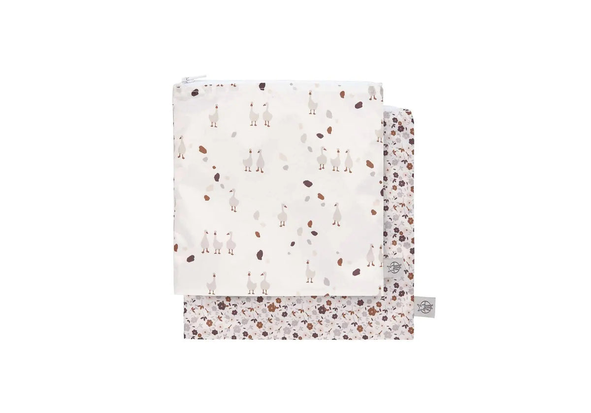 Lot de 2 pochettes à sandwiches zippées imperméables Lässig modèle Oies & Fleurs