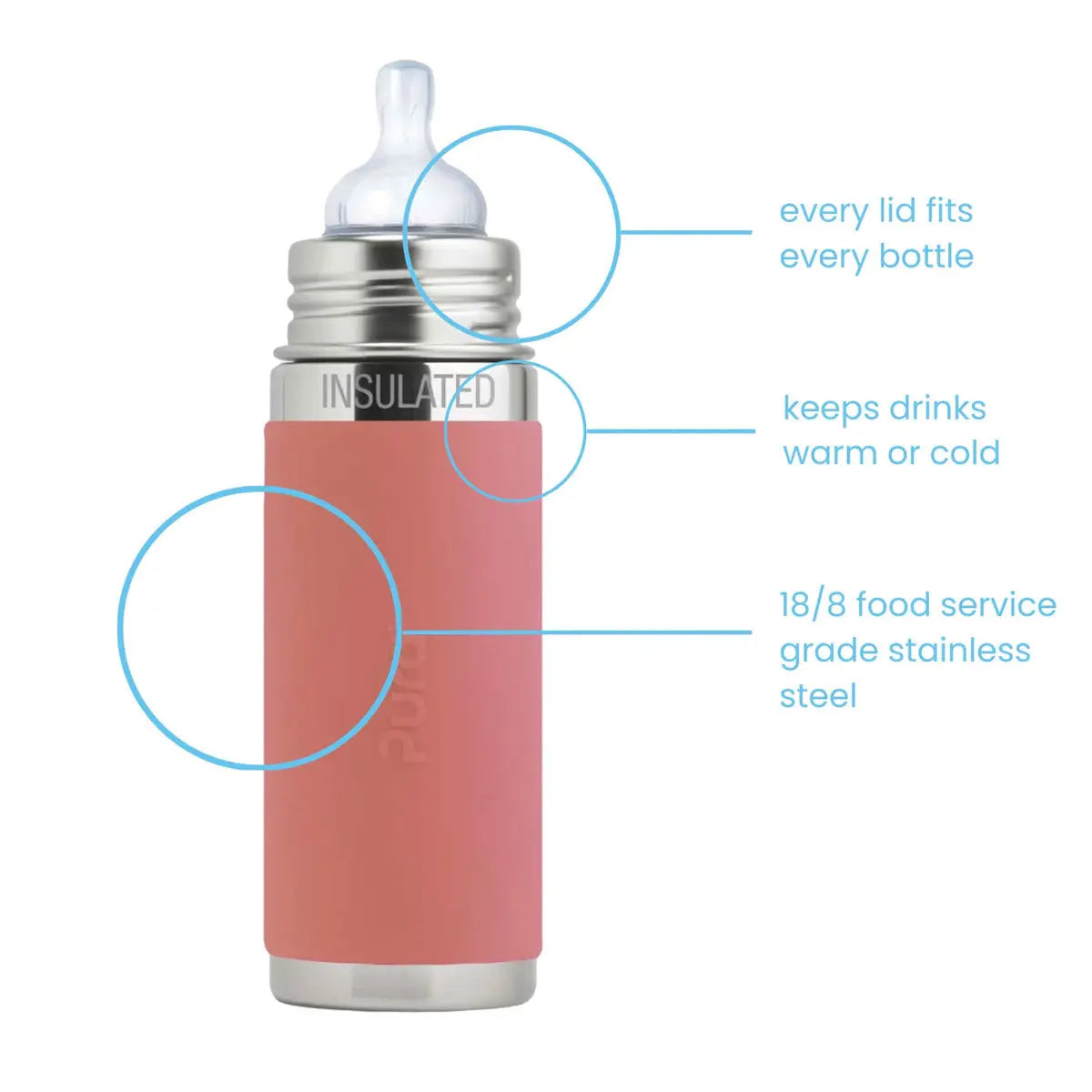 Biberon Inox Isotherme 260ml Pura - Poudre - Lilinappy
