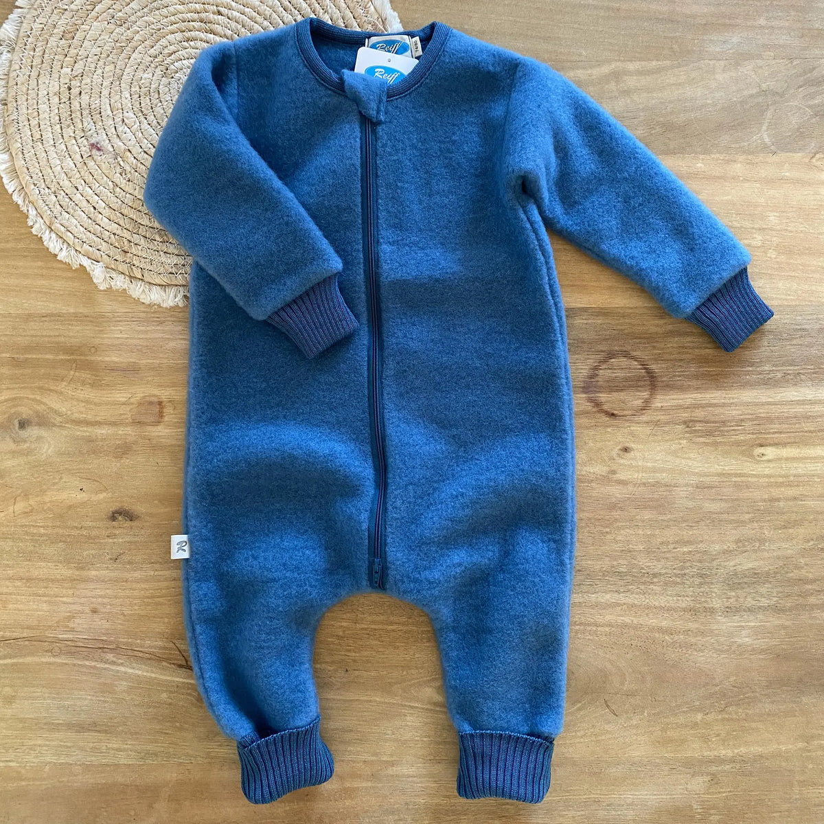 Combinaison de nuit bébé en polaire de laine bio Reiff - Pacific Blue 
