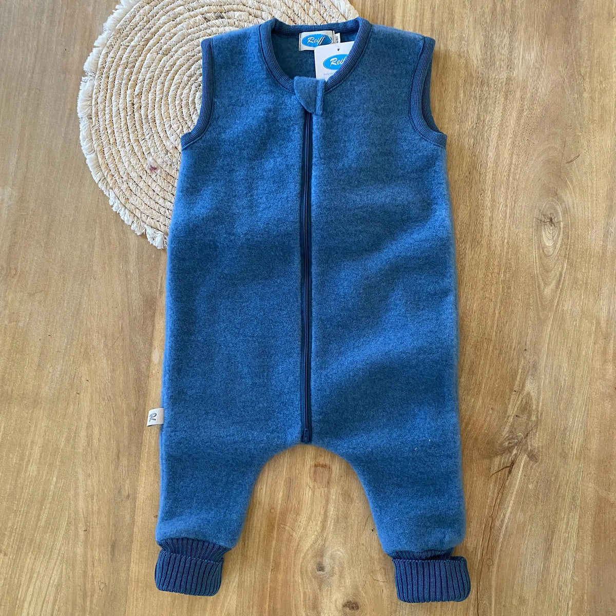 Combinaison de nuit bébé sans manches en polaire de laine bio Reiff - Pacific blue 