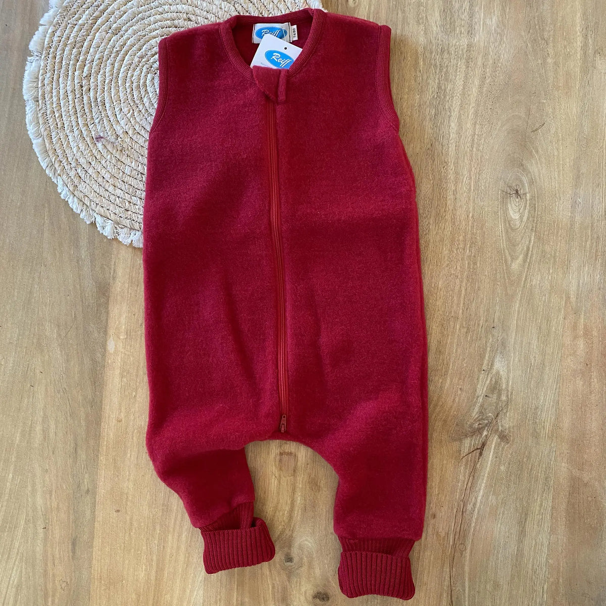 Combinaison de nuit bébé sans manches en polaire de laine bio Reiff - Rouge 