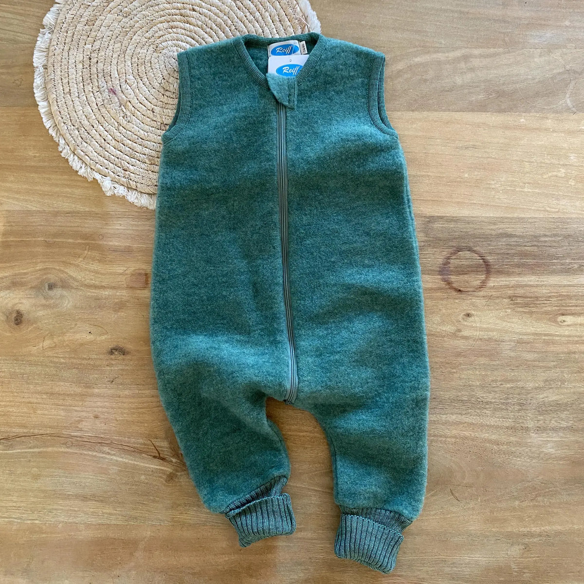 Combinaison de nuit bébé sans manches en polaire de laine bio Reiff - Vert 