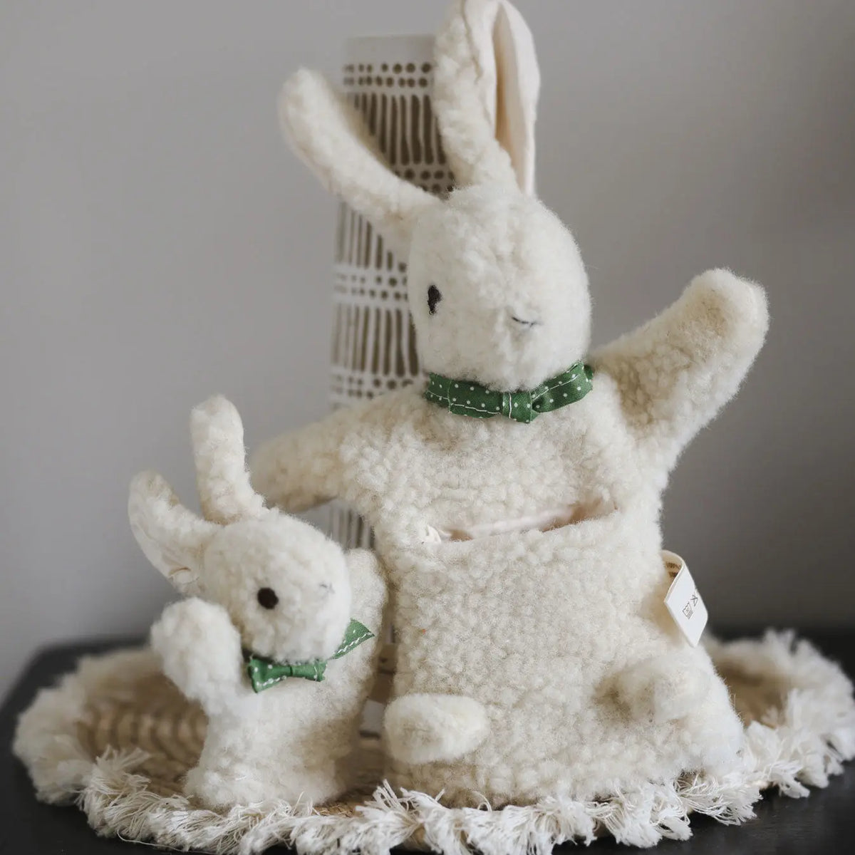 Marionnette en laine vierge Maman/bébé Sassoupi - Lapin 