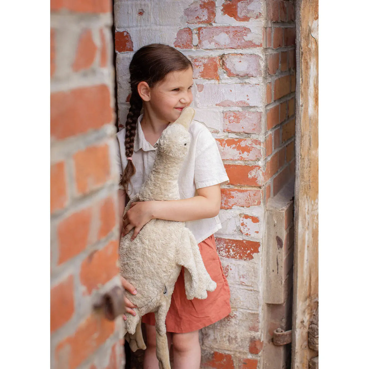 Doudou bouillotte en coton bio & laine Senger Naturwelt - Grande oie sable 